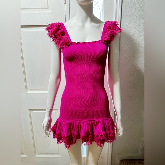 Peixoto 100% Rayon Fuchsia Lace Detail Top short Dress Size Medium. J-29 - Picture 4 of 16